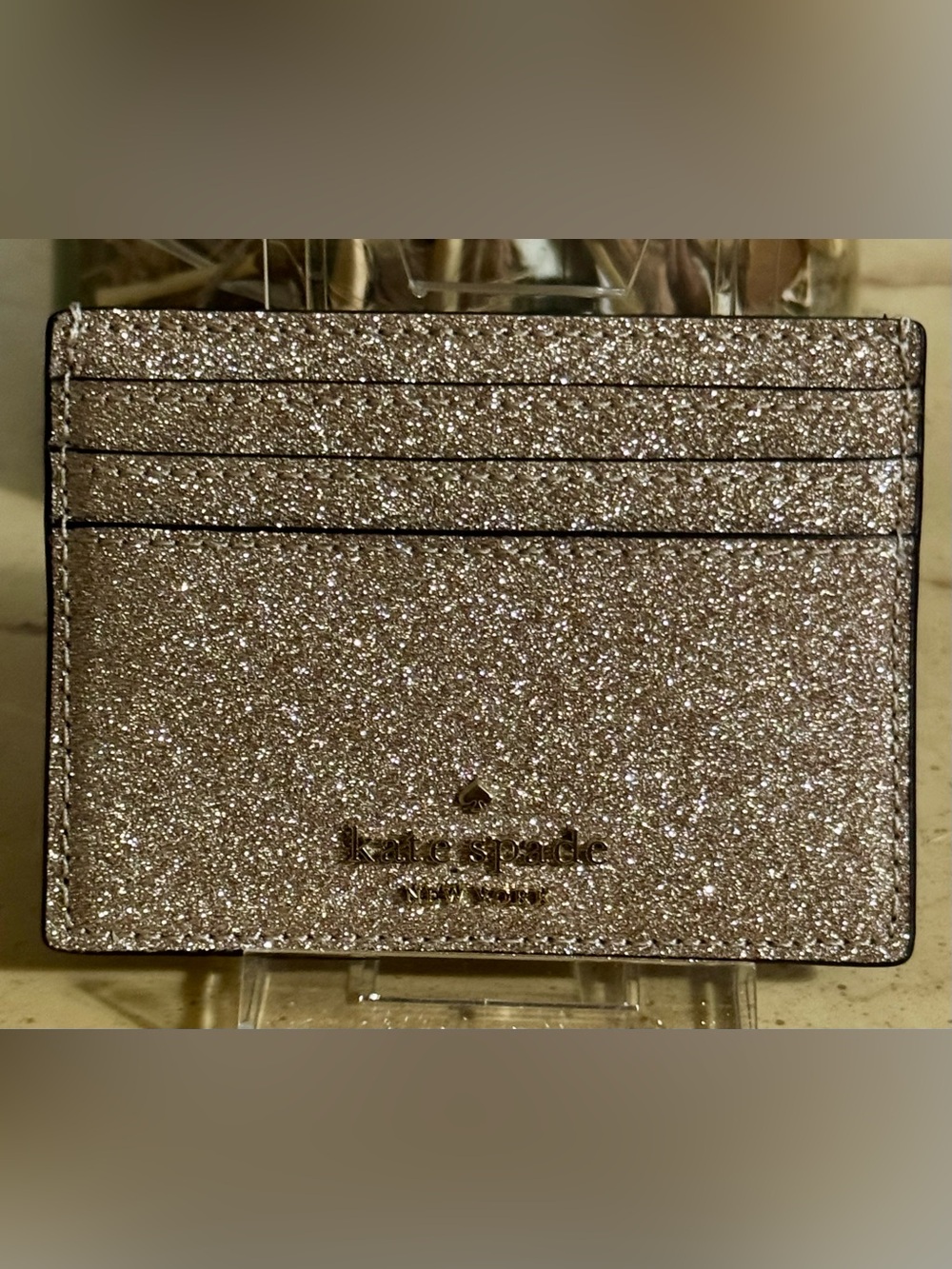kate spade Glitter Card Case Wallet in Sparkling Gold NWOT